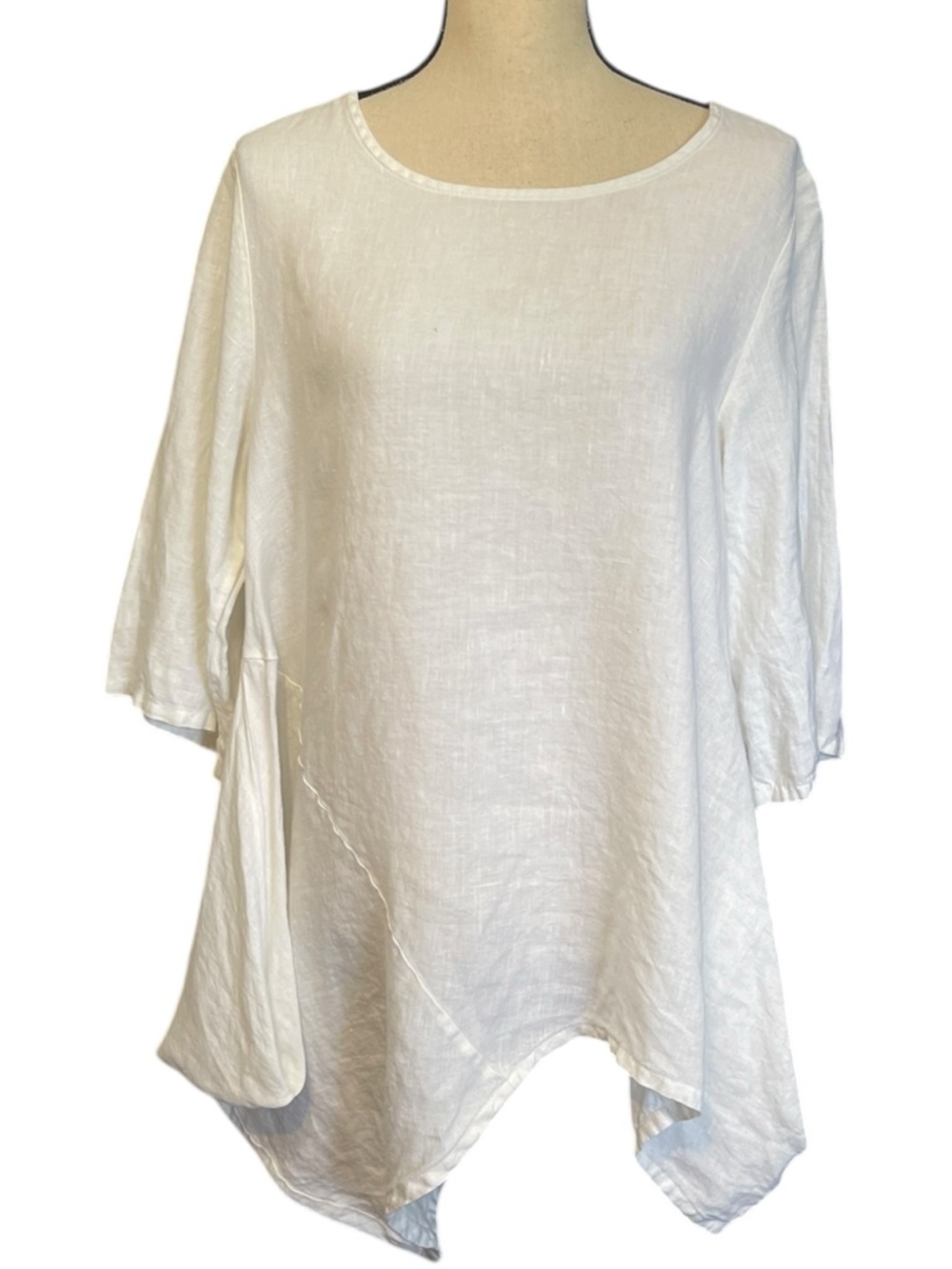 Bryn Walker 100% Linen White Asymmetric Lagenlook Boxy Tunic Summer Top Blouse